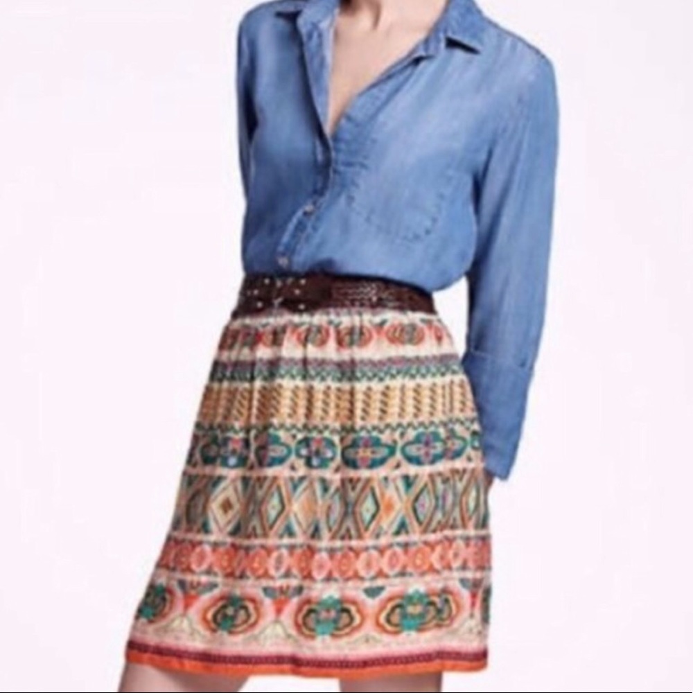 Anthropologie Multicolor Patterned Knee Skirt